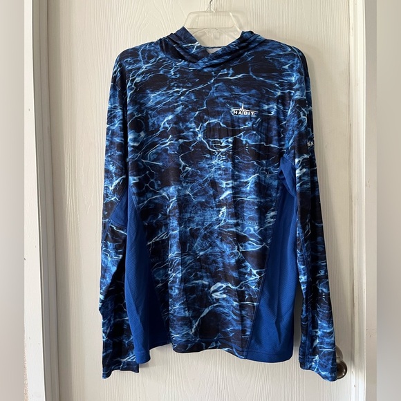 Habit Athletic Blue Oceanic Long Sleeve Shirt Hoodie - Picture 1 of 7